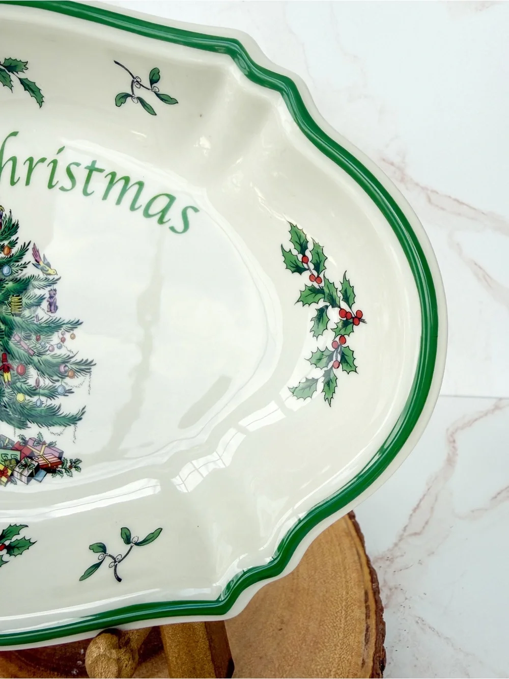 Spode Christmas Tree Merry Christmas Oval Serving Bowl Holiday Serving Bowl